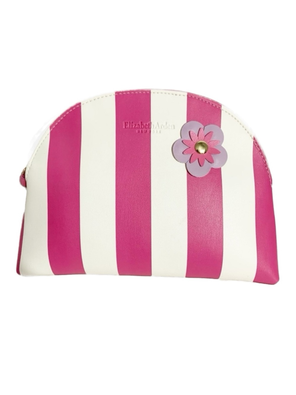 Elizabeth Arden New York Striped Makeup Cosmetic Travel Bag Zip Closure Floral